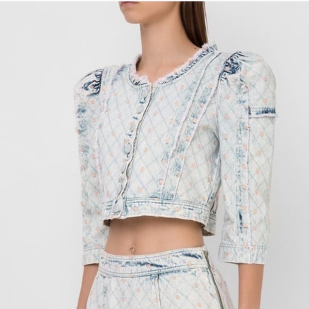 LoveShackFancy Elmont Cropped Denim Jacket